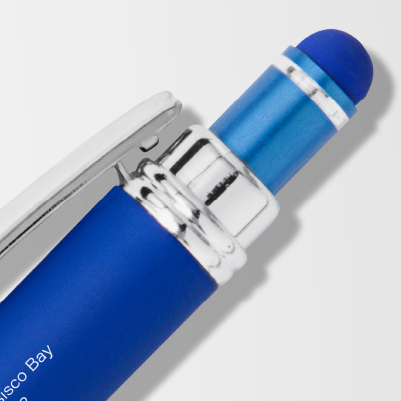 Stylus pen customized in blue colors with soft touch tip.