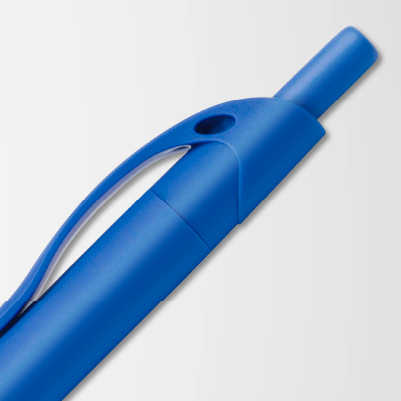 Low-cost promotional click pen in blue.